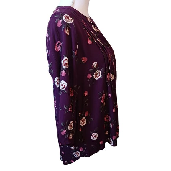 NEW Monday Fun Purple Floral Split Neck High-low Blouse Size S - Picture 3 of 9